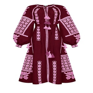 ชุดเดรสสไตล์โบโฮทรงหลวมของผู้หญิงชุดยูเครนแขนยาวปักด้วยมือ - Product Image 1