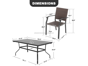 Ensemble de table à manger en osier moderne Ardena, robuste, style farmhouse, chaises de jardin pour hôtel, meubles de salon pour cour - Product Image 4