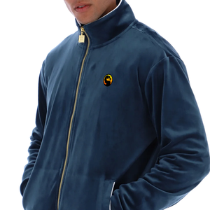 Dessin à la mode élastique bleu velours survêtement vêtements de sport costume mâle couverture Tech polaire velours survêtements pour hommes - Product Image 2