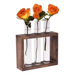 Vase en bois de haute qualité avec tube en verre, design moderne, finition naturelle, vase en bois et en verre élégant pour la décoration de table - Product Image 5