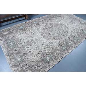 Alfombra Turca Vintage, Alfombra Grande de 5.3x10 pies, Alfombra de Lana con Bordes Azul Gris - Product Image 2