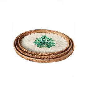 Restaurant Cafe Hotels Serving Dishes Food Fruit Coffee Serving <b>Tray</b> Food <b>Drink</b> Juice Serving <b>Tray</b> Rattan Round Serving <b>Trays</b> - Product Image 1