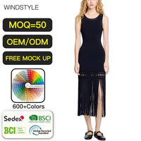 Robes d'été ODM/OEM, nouvelles robes longues sans manches à la mode, design français avec des franges tressées, vêtements pour femmes
