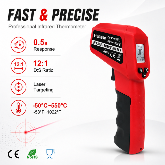 Digital Laser Infrared Thermometer Gun -50C to 550C Non Contact Temp Tester for Home Repair HVAC Energy Audit DIY Use