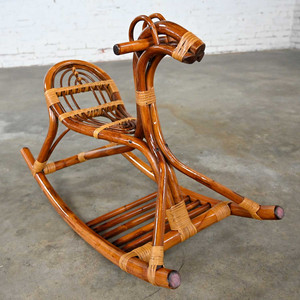 Corsa a dondolo in rattan <span class=keywords><strong>Vintage</strong></span> su animali giocattolo per bambini Baby rocker resistente sicuro in rattan cavallo a dondolo - Product Image 6