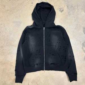 เสื้อฮู้ดผ้าซักกรดสำหรับผู้ชายเสื้อฮู้ดกันแดดสีซีดจาง - Product Image 2