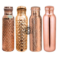 Ensemble de vaisselle en cuivre martelé diamanté, best-seller, 35 oz, bouteille d'eau en cuivre pur, bouteille d'eau en cuivre martelé 100% pur avec ensemble