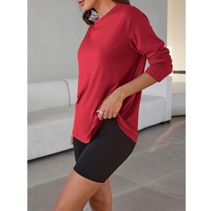 Nueva llegada de lujo de manga larga cuello redondo hombro pendiente sólido cómodo Casual mujer sudadera de algodón de Bangladesh - Product Image 6