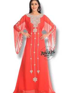 Women's Eid Prayer Islamic Hand Beaded Lightweight Plus Size Floor Length Long Sleeve High Neck <b>Flared</b> Hem Kaftan Abaya Wedding - Product Image 1