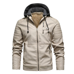 Chaqueta de cuero con capucha de felpa para hombre de otoño e invierno, cuello levantado, letra, transpirable, a prueba de viento, estilo callejero, Haus Industries - Product Image 1
