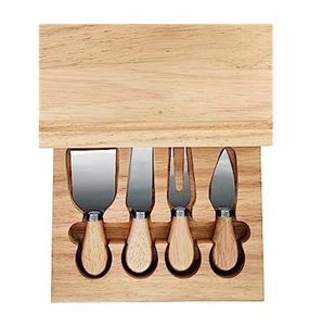 Ensemble de couteaux à fromage haut de gamme 4 pièces, manche en bois d'acacia et acier inoxydable, coupe-fromage pour usage en restaurant avec boîte cadeau - Product Image 1