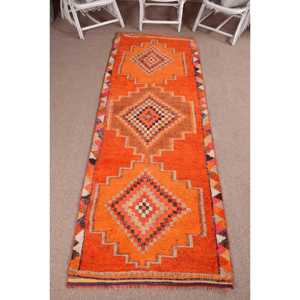 Vintage Turkish <b>Runner</b> <b>Rug</b> 3.3x9.7 ft, Herki Orange Wool <b>Rug</b> - Product Image 1