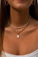 Parure de bijoux assortie légère et tendance, collier superposé multicolore en acier inoxydable, tourmaline, perle d'eau douce et perles de rocaille
