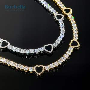 Hot Selling 925 Silver 14K <b>Gold</b> Plated 4mm Icy Black <b>Heart</b> Tennis Chain New Trendy Moissanite <b>Necklaces</b> - Product Image 3