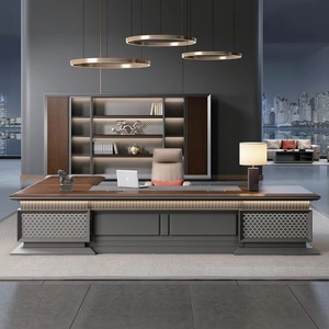 Modern Premium Wood Executive <b>Office</b> Desk Brown L Shaped Corner Computer <b>Table</b> For Manager Furniture - Product Image 1