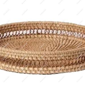 Bandeja redonda de bambú para servir con asa Bandeja de mimbre de madera Cesta Cubiertos Almacenamiento natural Tejido Mimbre Sirviendo para alimentos - Product Image 5