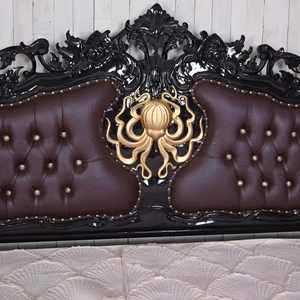 เตียงหลังคาไม้มะฮอกกานีแกะสลักด้วยมืออย่างประณีต พร้อมหัวเตียงหุ้มเบาะสไตล์โกธิคคลาสสิก เตียงสี่เสาสำหรับการตกแต่งภายในที่หรูหรา - Product Image 6