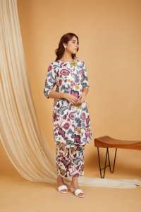Vestido Kurti Plazo de Chifón Estampado Lavable para Mujer 2024, Multicolor, Mangas Tres Cuartos, Cómodo, Largo Midi - Product Image 5