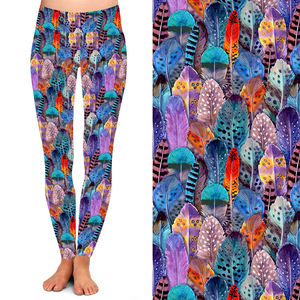 Buttery Soft 92% Poliéster 8% Spandex Cintura alta Medias de mujer Leggings con estampado de plumas multicolores para mujer - Product Image 4