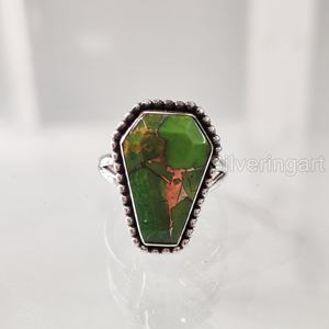 Anillo de mujer Ataúd natural Verde Cobre Turquesa Anillo de piedras preciosas Piedra natal de Diciembre Joyería hecha a mano Anillo de plata esterlina 925 - Product Image 1