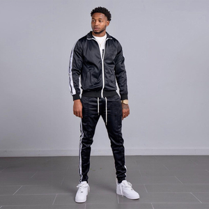 Ventes en gros de survêtements pour hommes personnalisés en polyester avec veste à fermeture éclair et pantalon empilé - Product Image 5