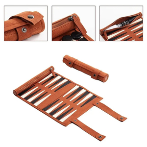 Leather <b>Backgammon</b> Set Foldable <b>Travel</b> Game Board with Dice and Checkers Unisex Playing Accessories - Product Image 3
