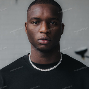 Micro Clustered <b>Tennis</b> Chain Handmade Round Moissanite 14K White Gold Plated Cluster Diamonds Stylist Hip Hop Rappers Jewelry - Product Image 4