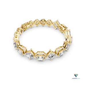 12.04 CT Yellow <b>Gold</b> Emerald Cut Lab Grown Diamond Link Bracelet in 18K <b>Solid</b> <b>Gold</b>, Square Emerald Halo Statement Bracelet - Product Image 3