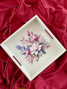 Plateau de service carré en bois avec poignées, motif mandala, pour cuisine, salle à manger, plat de présentation alimentaire, vaisselle, organisateur de rangement, café et boissons à domicile - Product Image 4