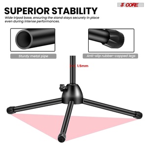 5 Core Microphone Stand Floor 2 Mic Clips Universal Height Adjustable <b>Tripod</b> Mic Stands w Boom Arm - Product Image 5
