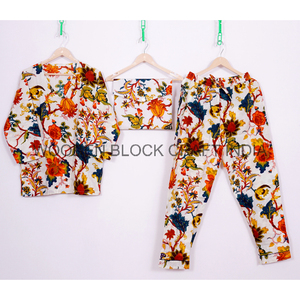Pure Cotton Floral Printed Pajama Hand Made Summer Nightwear Autumn & Spring Dress <b>Women</b> Coat Set Cotton <b>Lounge</b> <b>pants</b> and top - Product Image 2