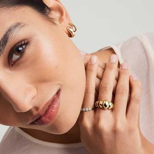 Jeulia Trendy Gold <b>Dome</b> <b>Ring</b>-Sterling Silver with Zircon Rose Gold & Rhodium Plated 18K Gold Tone - Product Image 3