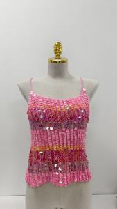Custom Women's Casual Crochet Regular Length CAMIS <b>Top</b> Breathable Knitted Viscose Colorful <b>Sequins</b> O-Neck Quick-Dry Anti-shrink - Product Image 6