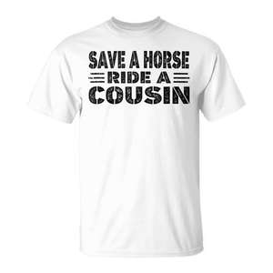 T-shirt sans manches avec citation « Sauvez un cheval, montez sur un cousin » pour usage promotionnel - Product Image 2