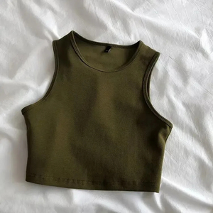 Custom <b>Womens</b> High Neck Crop Tank <b>Top</b> Stretch Ribbed Sleeveless Crew Neck Basic Casual Summer Camisole Vest <b>Tops</b> - Product Image 2