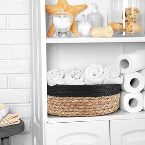 Juego de cestas de algas marinas redondas negras naturales para organizar: cesta de almacenamiento de mimbre para servir frutas y pan - Product Image 2