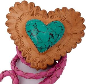 Collar de joyería de cuero genuino trenzado con Concho de cuero Piedra preciosa turquesa Concho collar corazón Concho joyería - Product Image 3