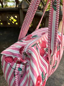 Quilted Design Luxury Cotton Shoulder Tote Duffle Bag Women Large Capacity Weekender Travel <b>Handbag</b> Zipper Portable High Quality - Product Image 2