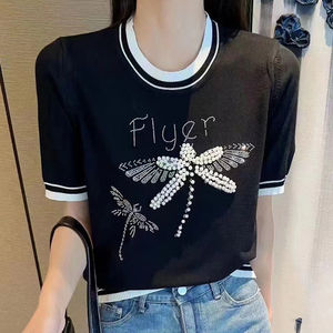 <b>Women</b> Crystal Bling T Shirts Rhinestone Diamond <b>Sequin</b> <b>Tops</b> Shiny Fashion Y2K Street Clubwear Graphic Tees - Product Image 1