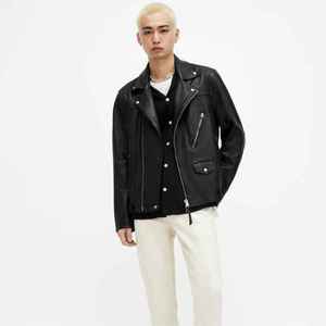 Veste en cuir d'agneau véritable pour homme, coupe ajustée, noire, style motard, décontractée, à fermeture éclair, pour l'extérieur - Product Image 1
