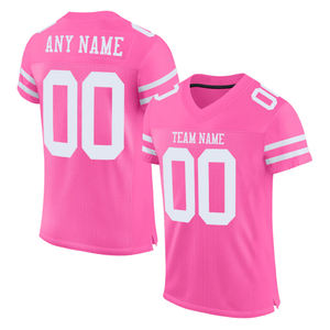 Maillot de Football américain de haute qualité couleur rose demi manches col en V Polyester fait maillot de Football de fan de sport pour unisexe - Product Image 4