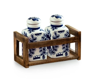 เหยือกและภาชนะใส่ของอเนกประสงค์ลายดอกไม้ mughal เซรามิกพร้อมชุดที่วางไม้2ชิ้นแบบสุญญากาศ - Product Image 1