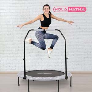 Trampolino Fitness Mini HolaHatha da 48 Pollici Bianco, Pieghevole per Interni con Maniglia Regolabile, Realizzato in PVC e Schiuma Resistenti - Product Image 4