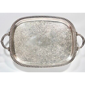 Bandeja Rectangular de Metal Plata Acabado para Servir Comida PARA EL Hogar y La Boda Bandeja para Servir Comida de Mesa Con Asa - Product Image 3