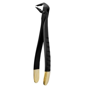 Fórceps de Extracción Dental Manual de Acero Inoxidable Negro y Dorado para Premolares Inferiores, Agarre Profundo, Esterilizado a Alta Temperatura, Quirúrgico - Product Image 1