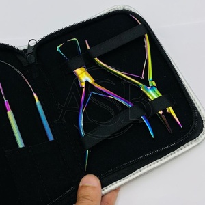 Vente chaude pince d'extension de cheveux en acier inoxydable de qualité chirurgicale Kit d'outils multicolores arc-en-ciel outils d'extension de cheveux en gros - Product Image 4