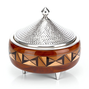 Elegant Mosaic Casserole Dish with Intricate Wood Design & Polished Metal Chafing Dishes Stylish Serving Pieces with Lid - Product Image 5