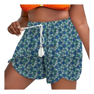 Shorts d'été pour femme en coton à imprimé bloc, avec cordon de serrage à la taille, style décontracté - Product Image 5