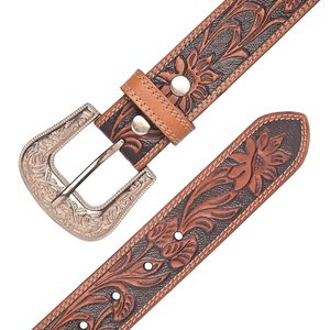 Cinturón de rodeo de cuero genuino vintage en relieve con hebilla de aleación de acabado antiguo - Product Image 2