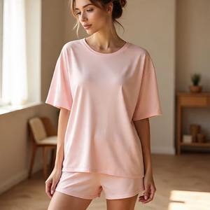 Conjuntos de Shorts de Verano para Mujer, 100% Algodón, Color Sólido, Camiseta de Cuello Redondo, Secado Rápido, Manga Corta, Ropa Urbana Ecológica - Product Image 1